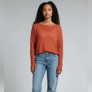 Eileen Fisher Organic Linen Rust Colored Lightweight Knit Sweater Size Small